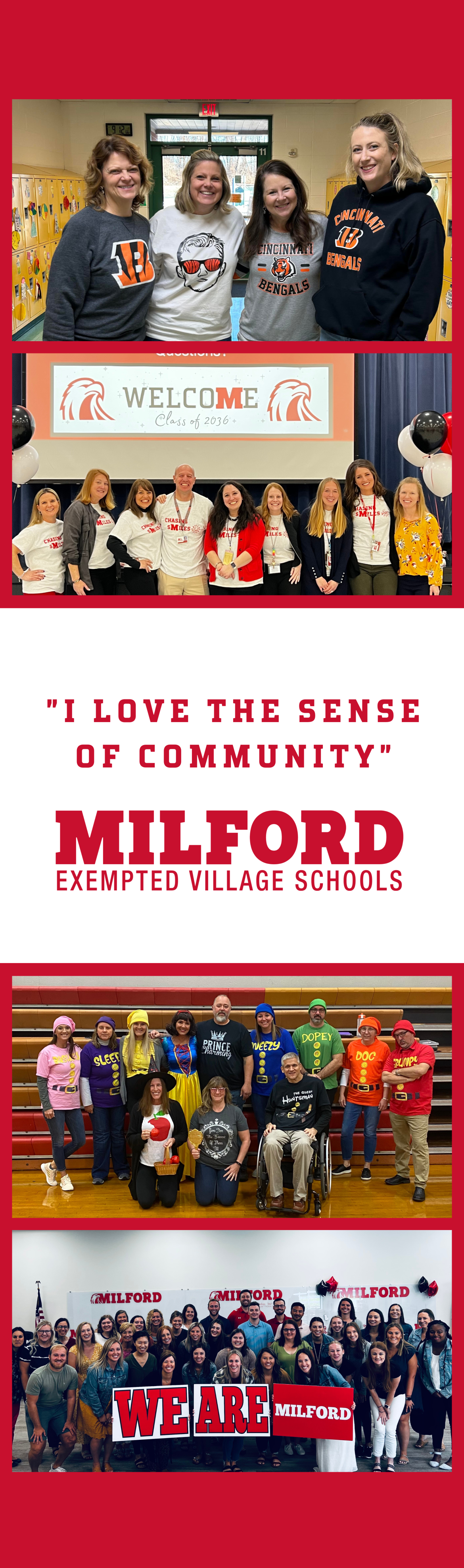 Collage of images of teachers in banner with "I Love the Sense of Community"
